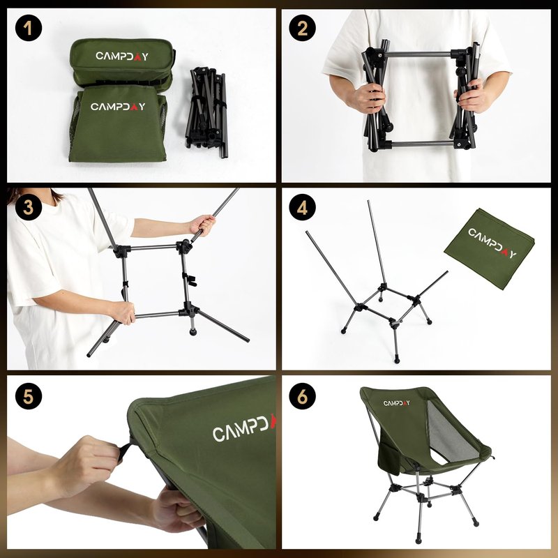 Campday Camping Chair Portable Hiking Ultralight Backpacking Small Lightweight Folding Chair for Outdoor Camp Hunting Beach Picnic Concert, Supports 330lbs (Black,1PCS)