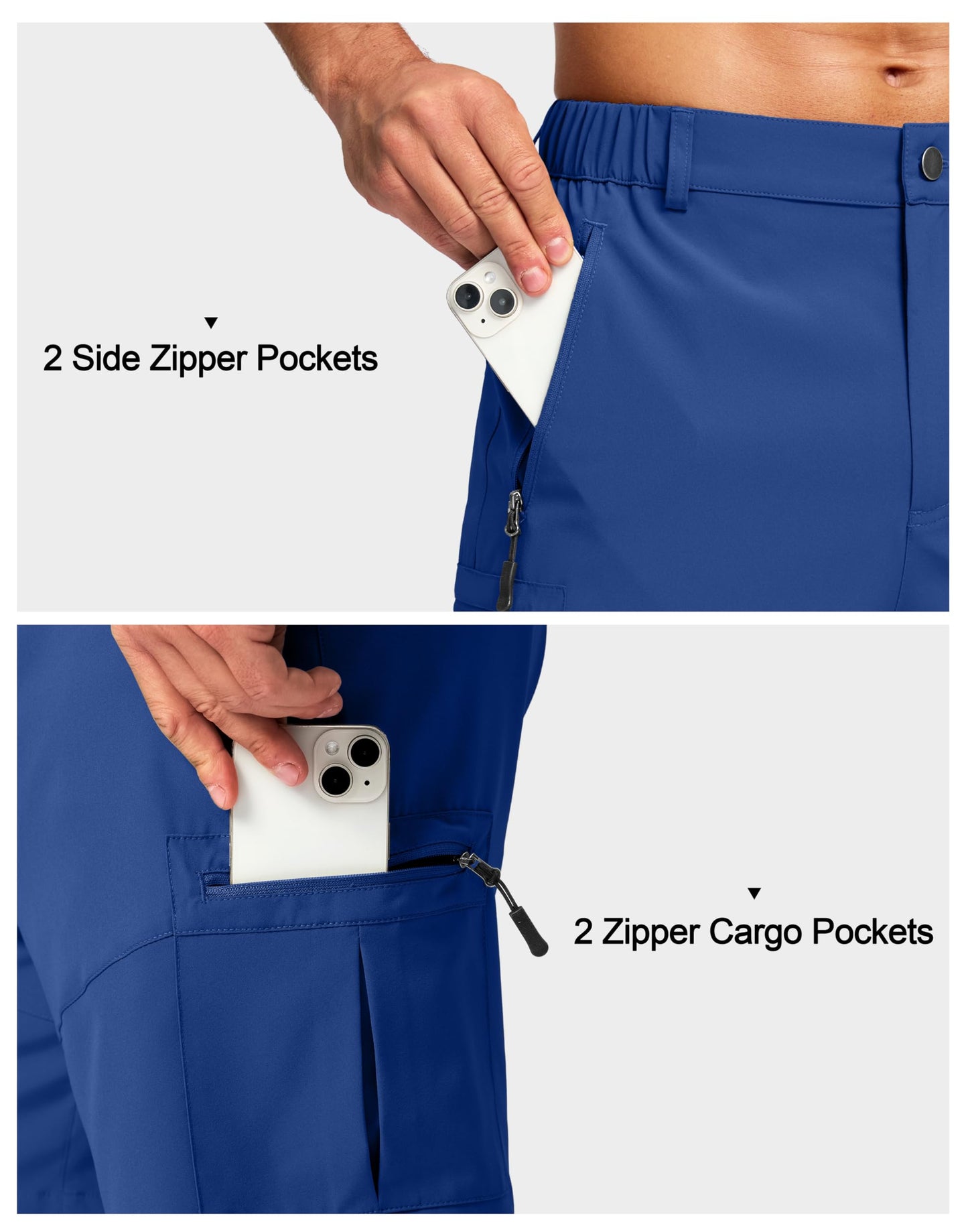 Pudolla Men's Hiking Cargo Shorts Lightweight 7" Travel Casual Shorts for Men Golf Work Outdoor with 5 Zipper Pockets(Royal Blue X-Large)