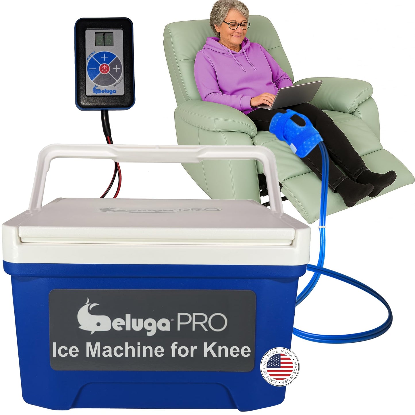 BelugaPRO Ice Machine for Knee After Surgery, Cold Therapy Knee Ice Machine with Programmable Timer, Joint Wrap, Lightweight 9 Quart Cooler, Quiet Pump, 3.0