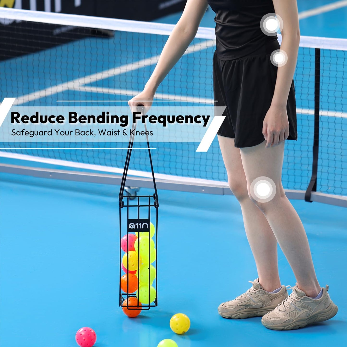 A11N Portable Pickleball Collector - Elevate Your Game with Effortless Ball Retrieval and Storage, Protect Your Body, for Pickleball/Tennis, Black