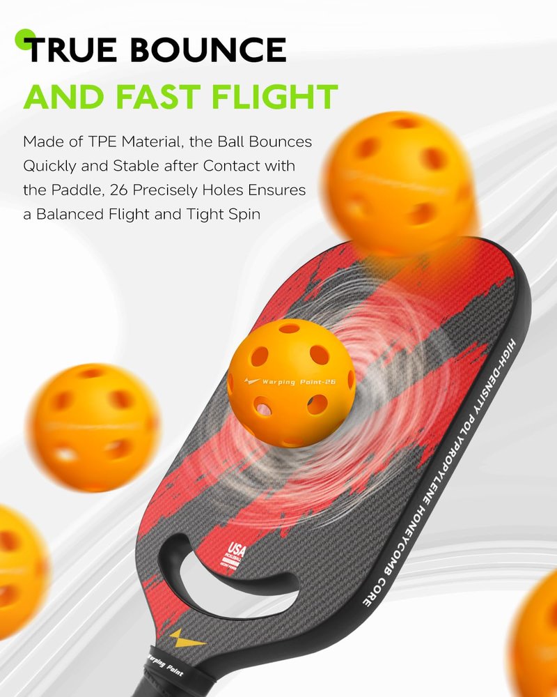 Warping Point Indoor Pickleball Balls, 12 Pack 26 Holes Orange PickleBalls, Meet USAPA Specifications, High Bounce Durable Practice Pickle Ball for Beginners Intermediate Player