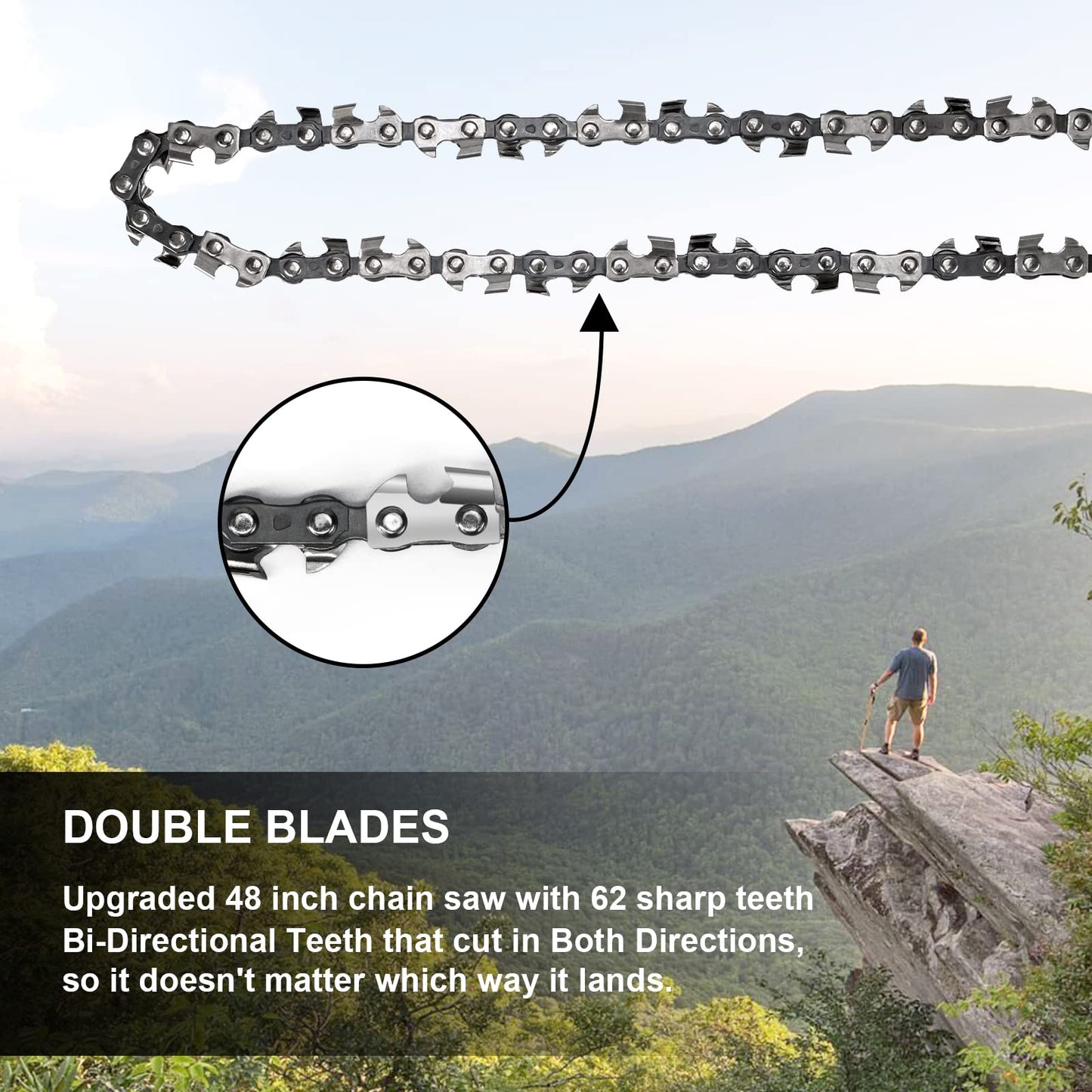 Premium 48 Inch High Limb Rope Saw with Two Ropes,62 Sharp Teeth Blades on Both Sides-Best Folding Pocket Chain Saw for Camping,Field Survival Gear,Hunting.