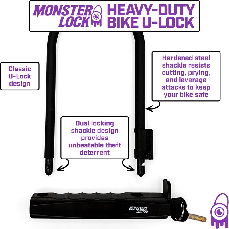 Monster Lock Heavy Duty Bike U-Lock with Mounting Bracket & 2 Keys – Anti-Theft Bicycle Lock for Maximum Security – Trust The Monster… Unbeatable Security