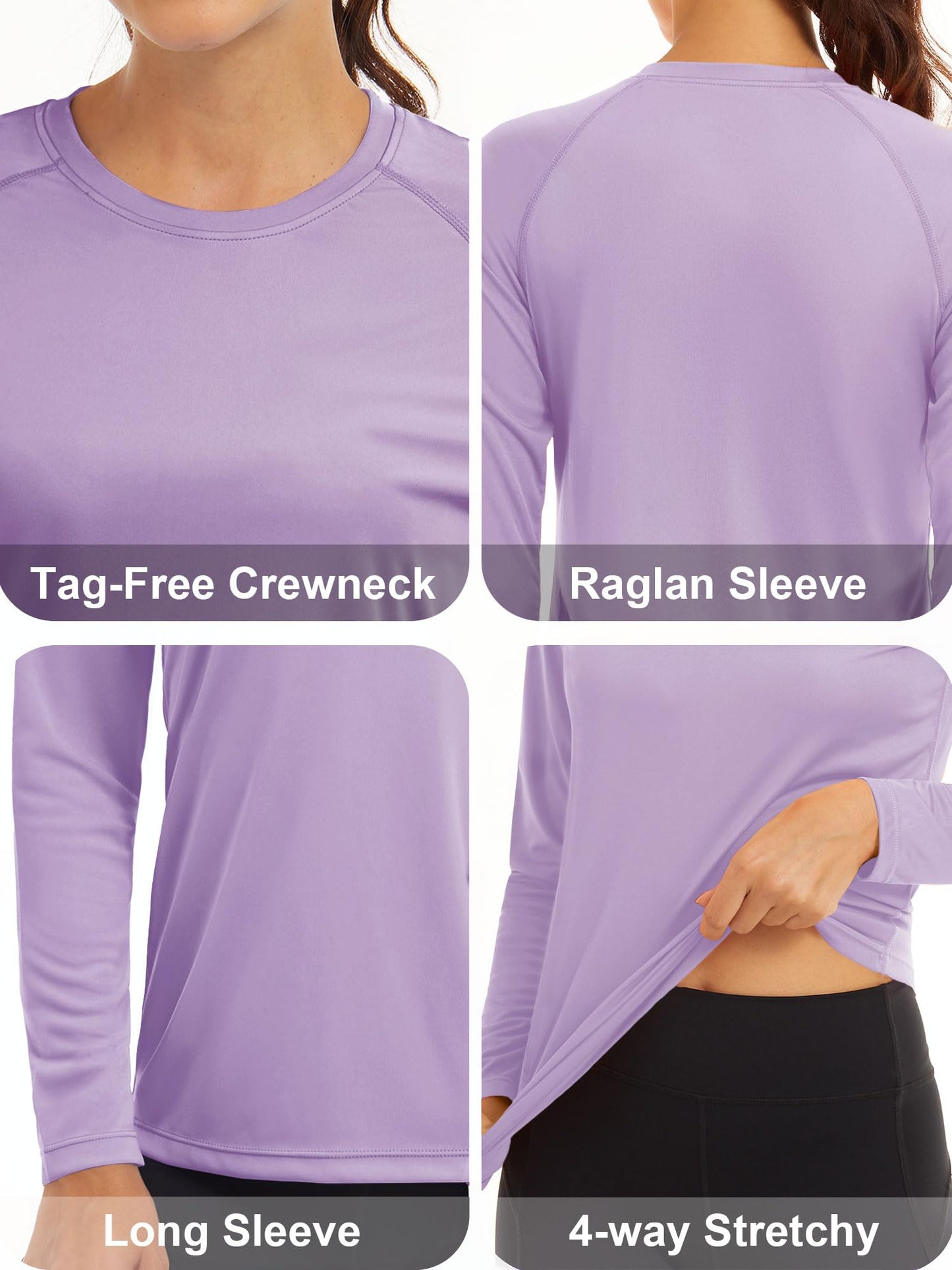 MAGCOMSEN Workout Shirts for Women Running Shirts Women UV Shirts Summer Shirts UV Protection Shirts for Women Long Sleeve Shirts for Women Grey Purple
