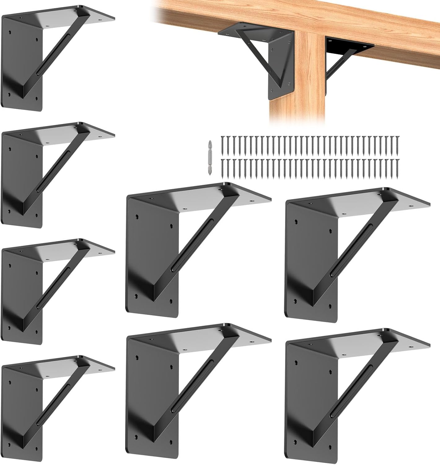 Metal Corner Brackets - 8 Pcs Right Angle Brackets for Shelf & Furniture Reinforcement | 6"x 6"x 5" L Shape