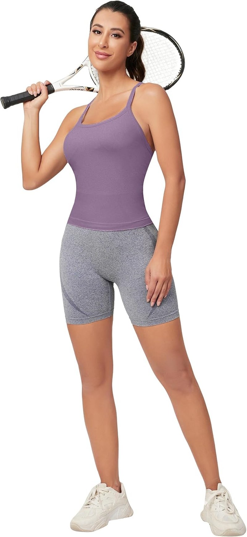 Workout Tank Tops for Women - Seamless Racerback Athletic Yoga Shirt with Built-In Bra | Sleeveless Gym Top