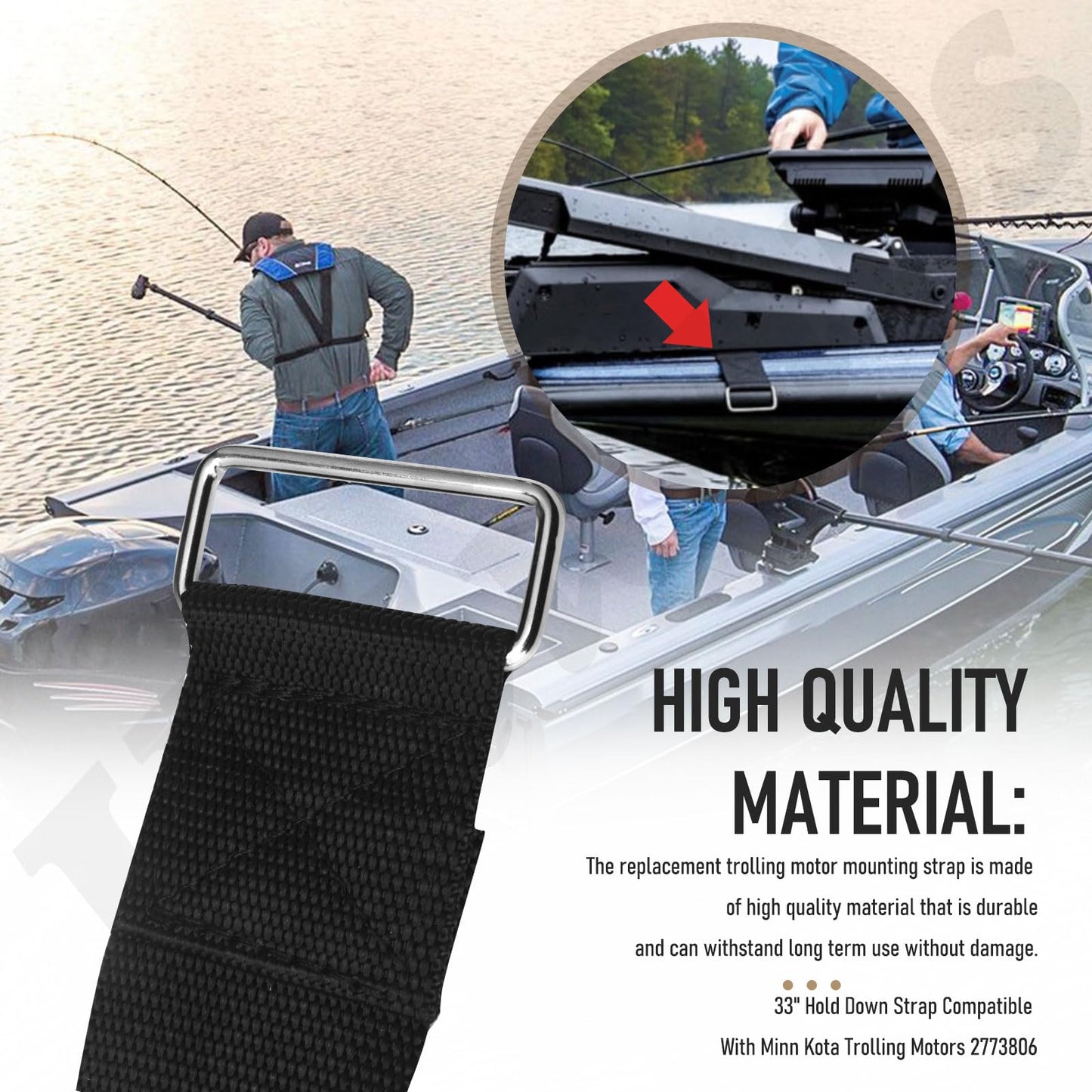 2773806 Strap Hold Down Replacement Compatible With Minn Kota Trolling Motor Strap, 30" Hold Down Strap for Minn Kota Fortrex, Powerdrive, Ultex Trolling Motor