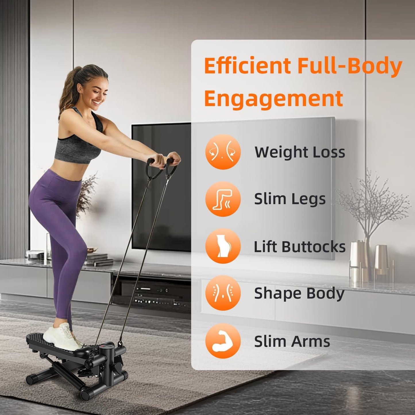 NAYSAYE Stepper for Exercise, Mini Stair Stair Stepper with 300LBS Loading Capacity, Fitness Stepper with LED Smart Display and Resistance Bands for Home Apartment Black