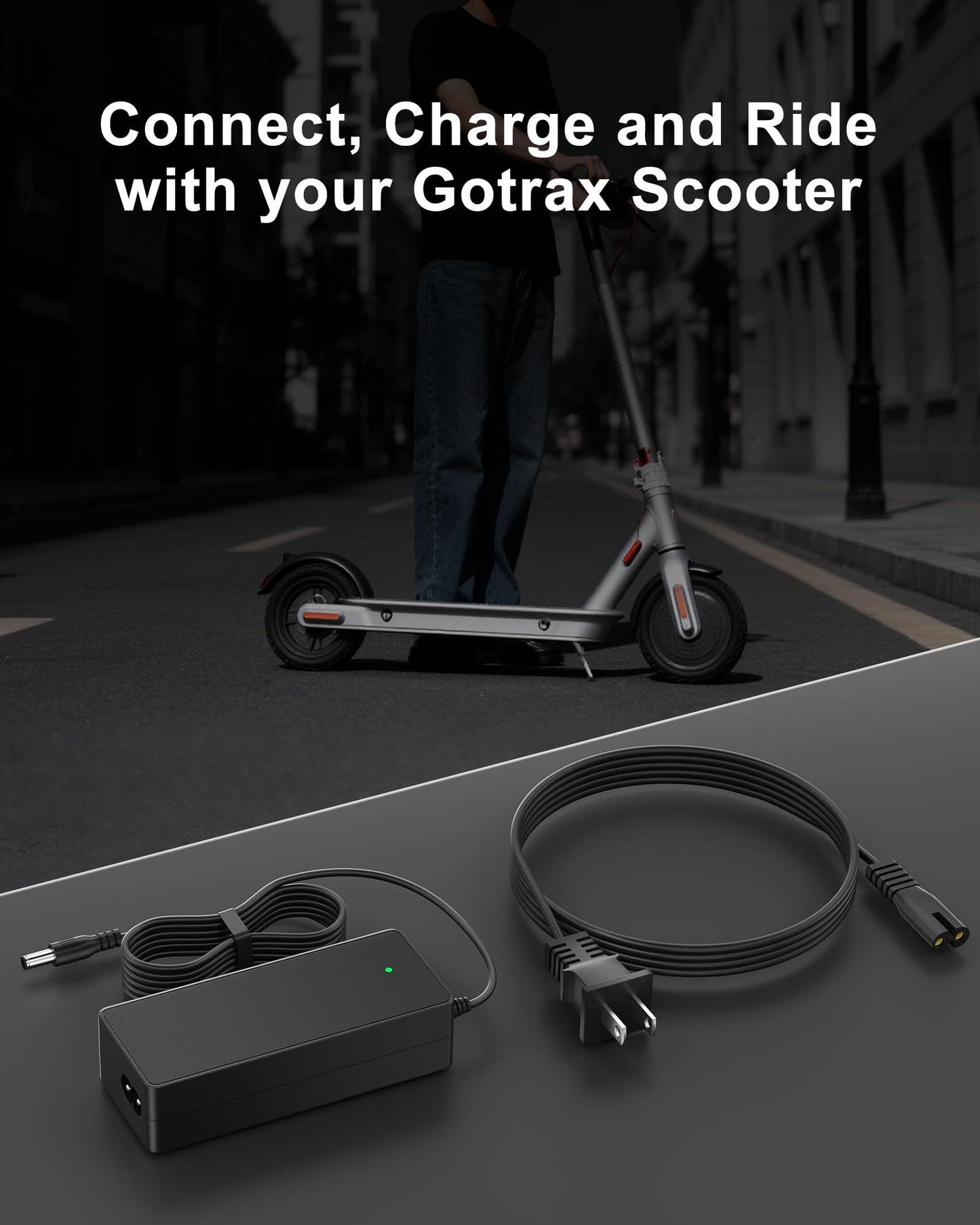 VHBW 42V 2A Electric Scooter Charger–Compatible with GoTrax GXL V2, Apex, XR Ultra, Electric Scooters with 36V Lithium Battery - Round DC Plug (Not 3-Prong or XLR)
