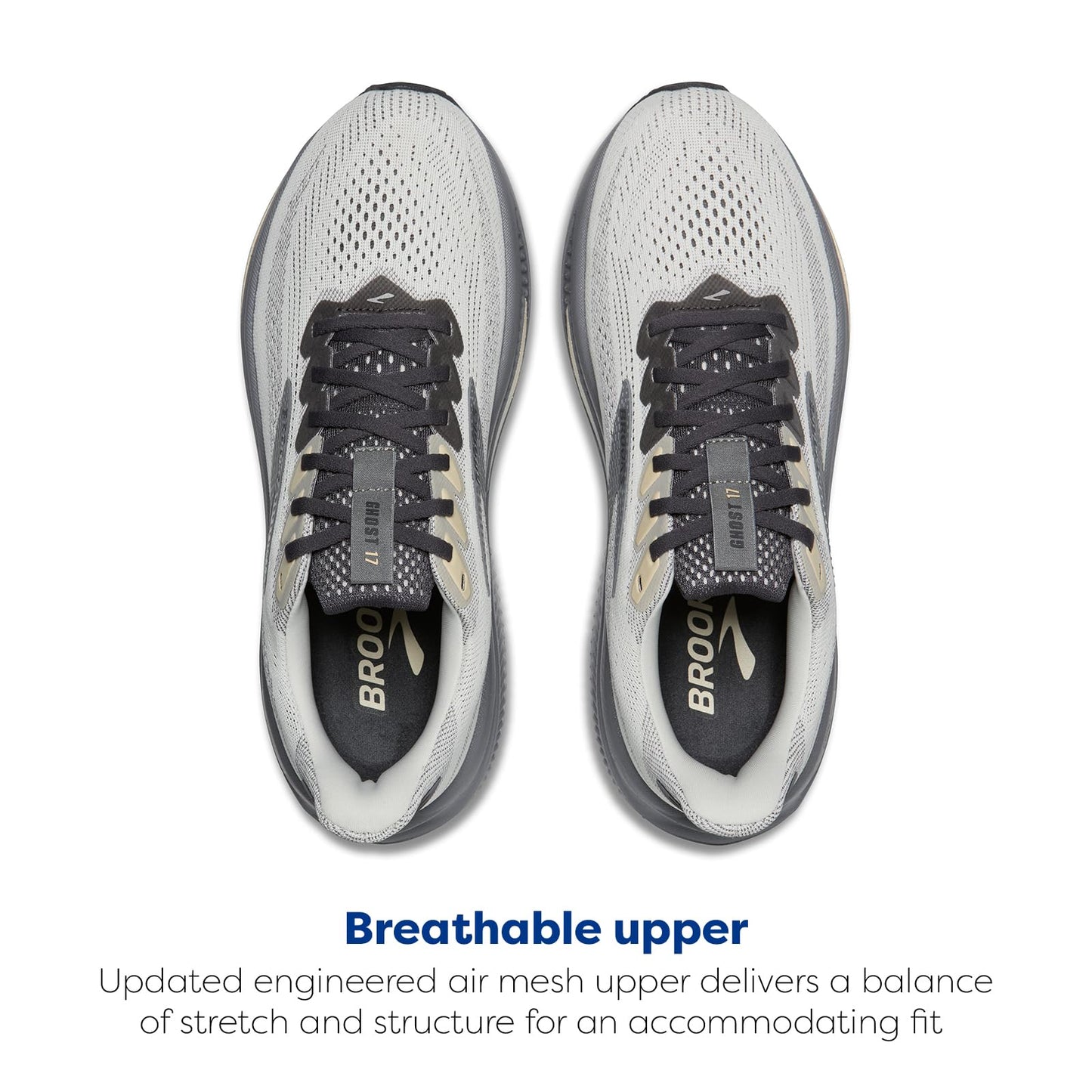 Brooks Men’s Ghost 17 Neutral Running Shoe - Vaporous Grey/Primer/Sand - 11 Medium