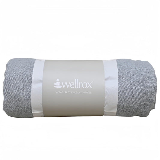 Wellrox Yoga Mat Towel- Anti-Slip, Microfiber Yoga Towels for Hot Yoga Non-Slip- Prevent Injury & Absorb Sweat- 74” x 26” (Grey)