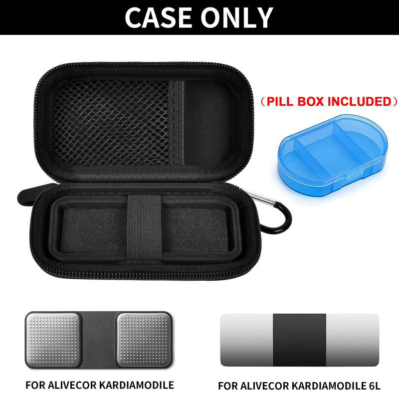 PAIYULE Heart Rate Monitor Case for KardiaMobile 6L / 6L Max 1L Personal EKG Monitor Storage Holder for Cardiac Mobile Portable Heart Rate Monitor Bag Organizer (Pill Box Included) (Full Black)