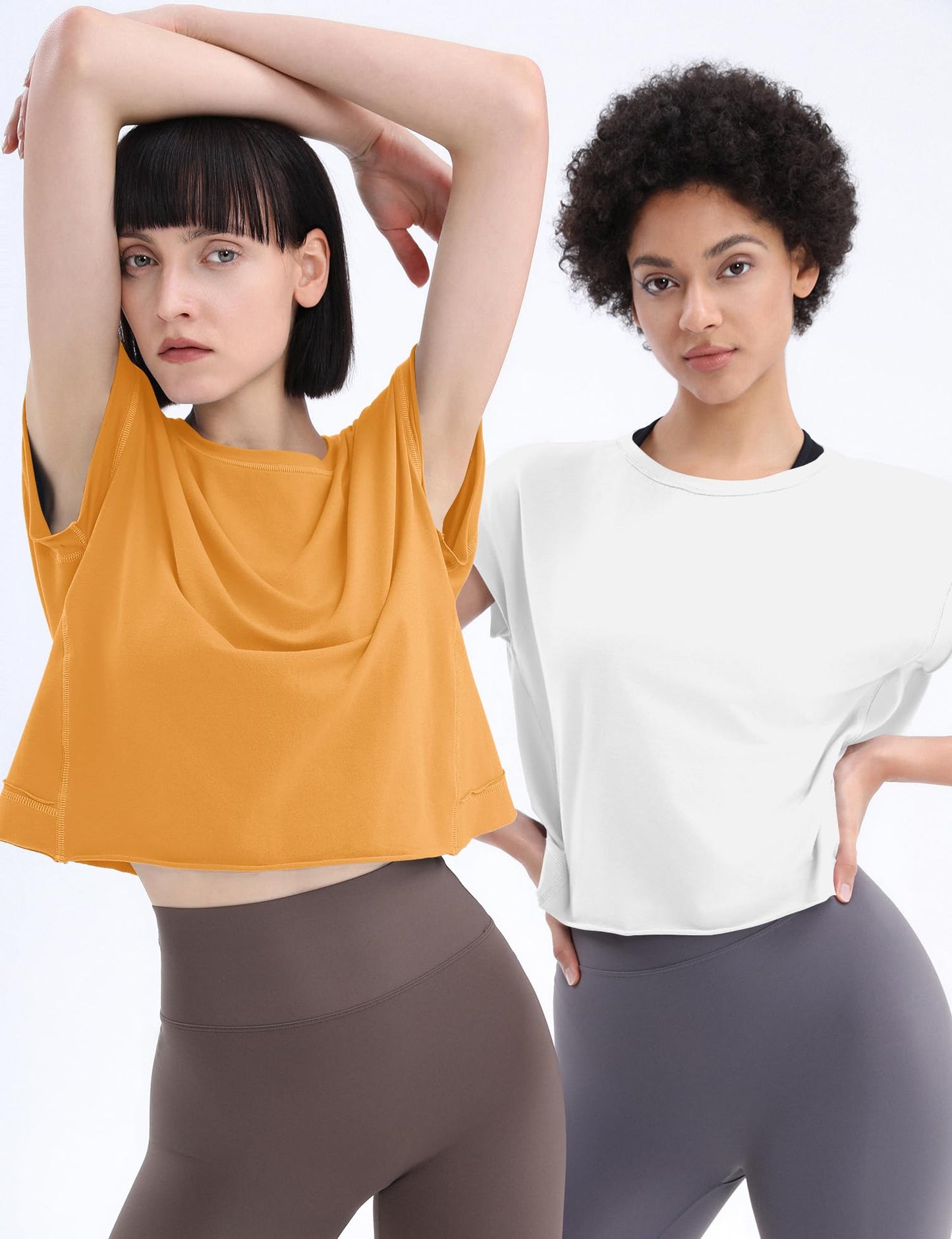Loovoo Women's Crop Tops Workout Tshirt for Women Open Back Gym Athletic Tee Shirt Trendy Short Sleeve Shirts Cute Womens Boutique Top Orange S