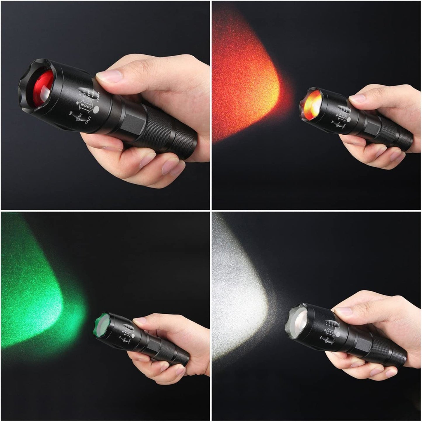 ULTRAFIRE A100 Tactical LED Flashlight Mini,800 Lumen Hunting Handheld Flashlight Focusable 3 Colors Exchange Glass Lens (Generate RED or Green Light)