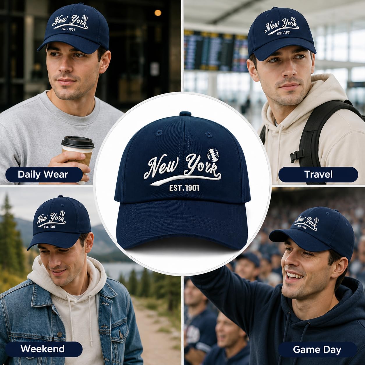 Embroidered City Cotton New York Baseball Cap, Adjustable Classic Vintage Fans Baseball Hat for Men Women