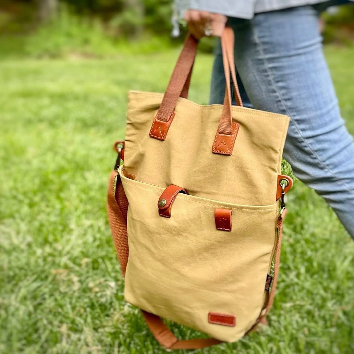 TOURBON Canvas Clip-On Quick-Release Bike Panniers Women's Shoulder Tote Bag - Khaki