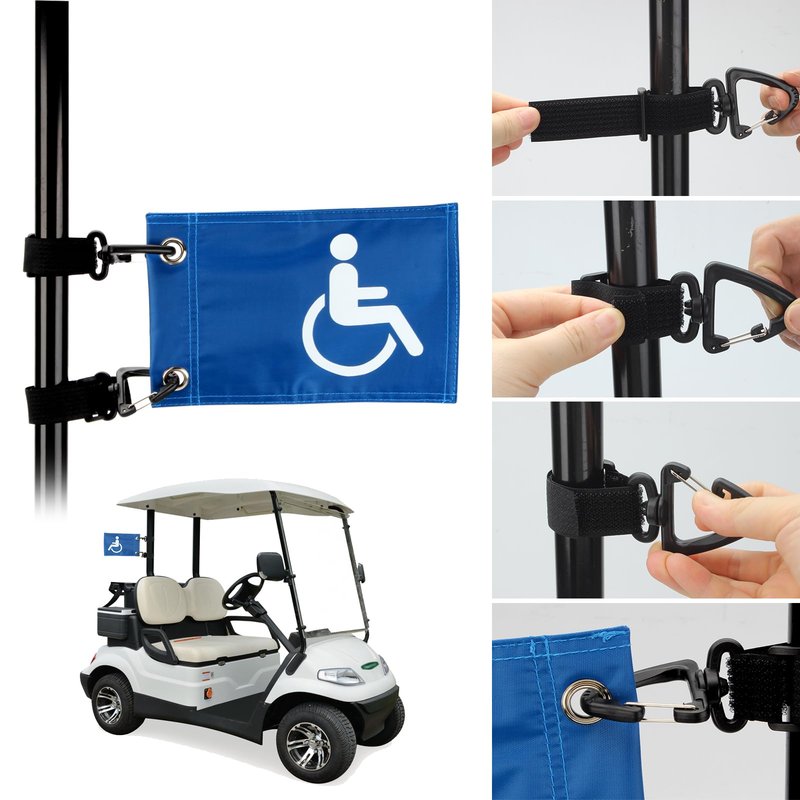 KVMORZE Golf Cart Flag with Straps, Double Sided Handicap Flag Golf Cart Mount for Seniors Handicapped Disability, Disabled Golf Flag Holder Easy Installation, 8" L x 6" H, 4 Pack