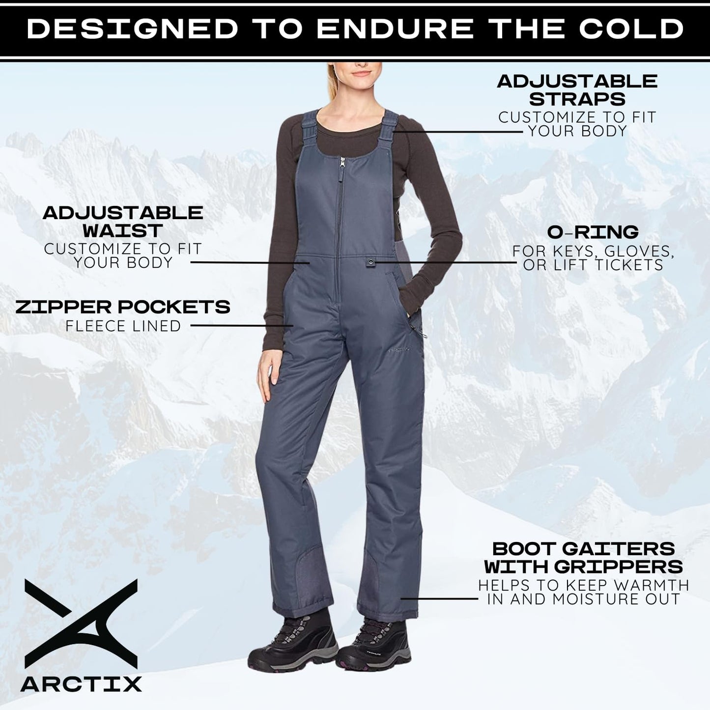 Arctix Women's Essential Insulated Bib Overalls, Steel, Small/27" Inseam