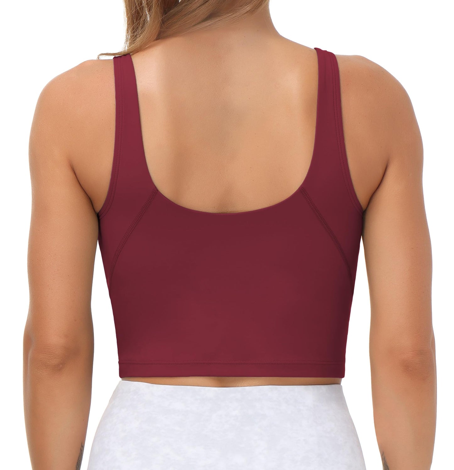 Women’s Longline Sports Bra Wirefree Padded Medium Support Yoga Bras Gym Running Workout Tank Tops Wine Red