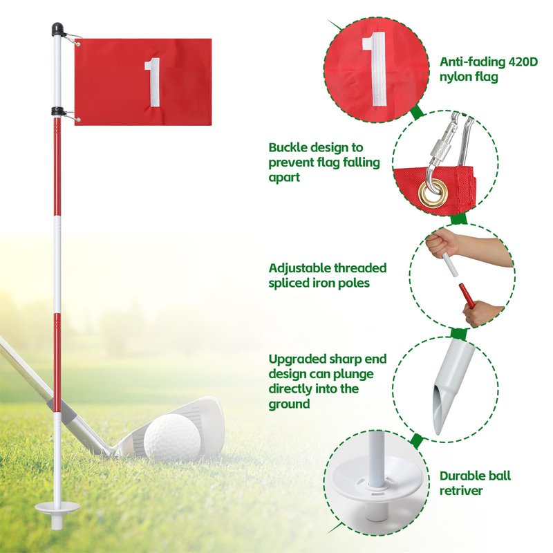 Golf Flagstick, 6 Ft Golf Hole Flags for Putting Green, Double Sided Golf Pin Flag for Yard with 5-Section Pole and Ball Retriever, 1 Pack (Number 1)