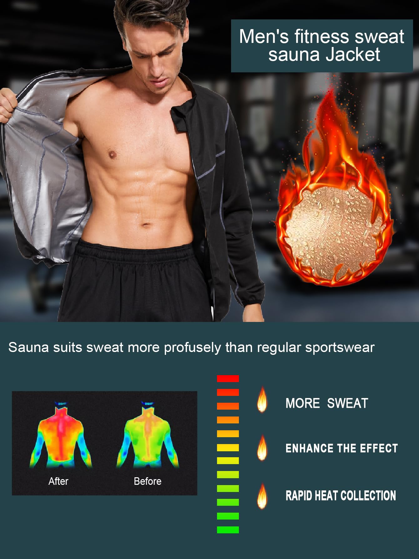 LAZAWG Sauna Suit for Men Long Sleeve Sauna Jacket Workout Sweat Shirt Zipper Top for Gym Running Fitness Exercise