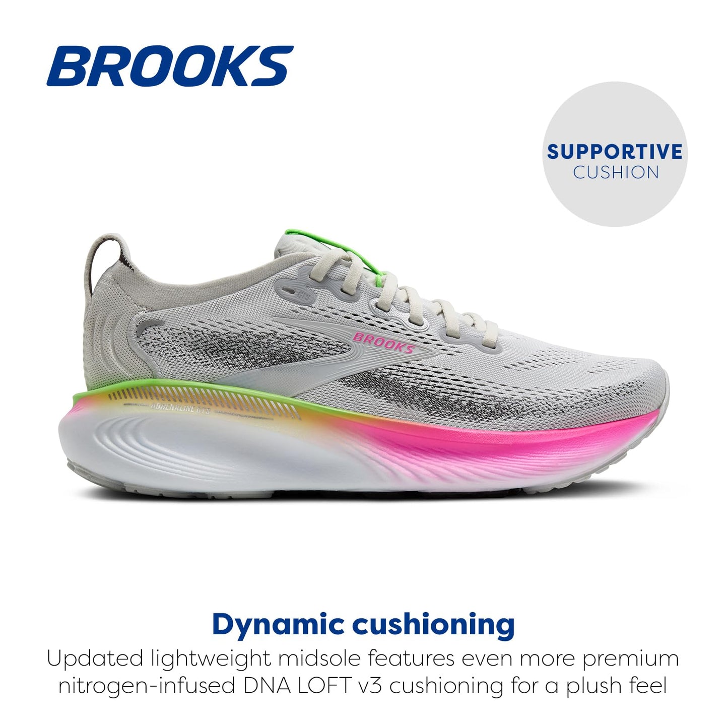 Brooks Women’s Adrenaline GTS 25 Supportive Running & Walking Shoe - Oyster/Pink/Green - 7.5 Medium