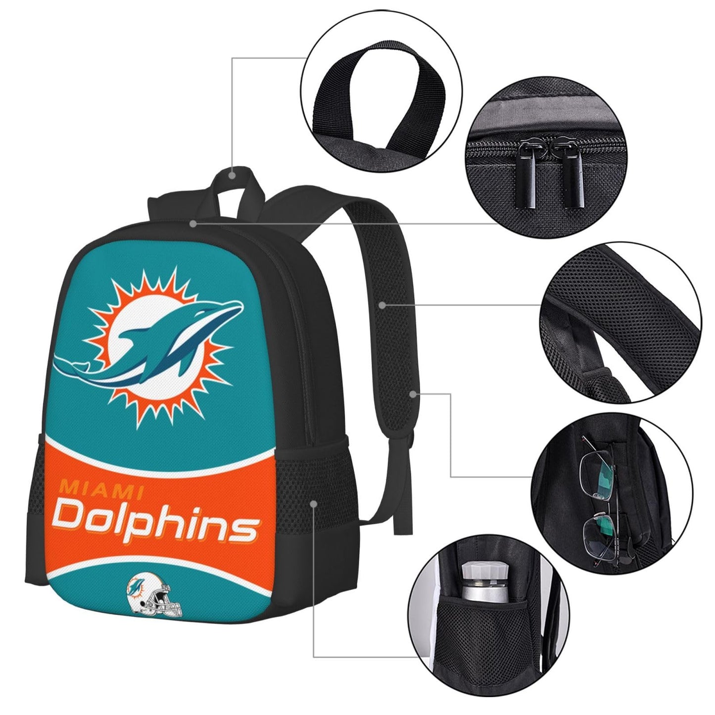 EWLTFM Dolphins Backpack 3D Printed Football Team Pattern Backpack Casual Travel Backpack Laptop Backpack Football Fans Gift