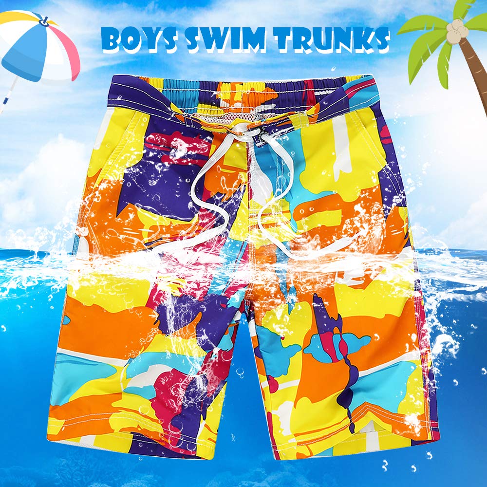 techcity Boys Teens Swim Trunks, Quick Dry Surfing Beach Sports Running Swim Shorts with Drawstring 6T to 18/20 (18/20, Colorful Orange)