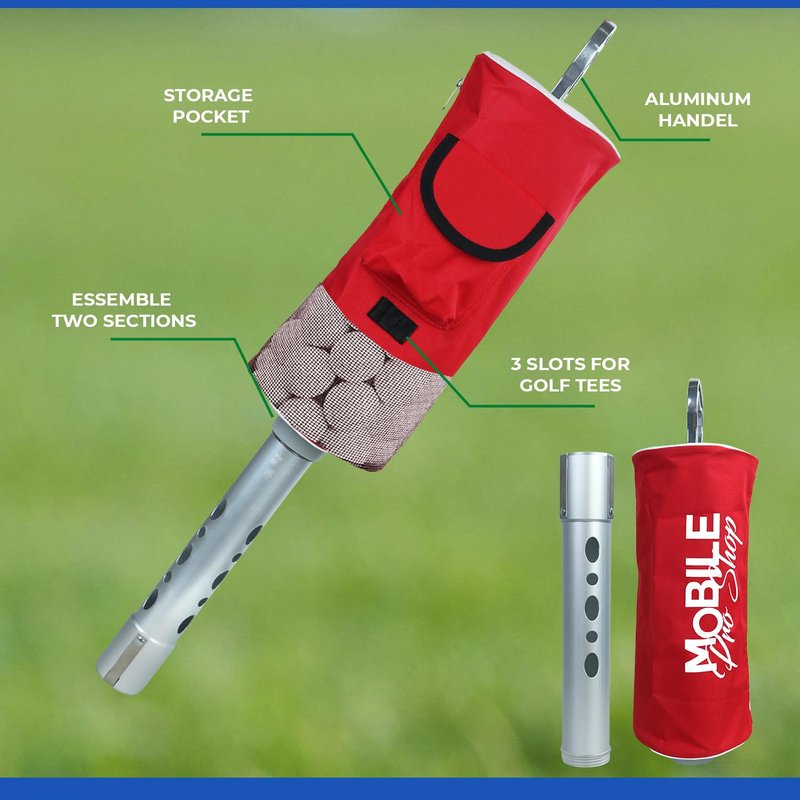 Mobile Pro Shop Golf Ball Retriever | Portable Shag Bag for Golf Balls | Collector with Detachable Aluminum Alloy/Plastic Tube and Handle - Holds up to 80 Balls (Black) (Black)