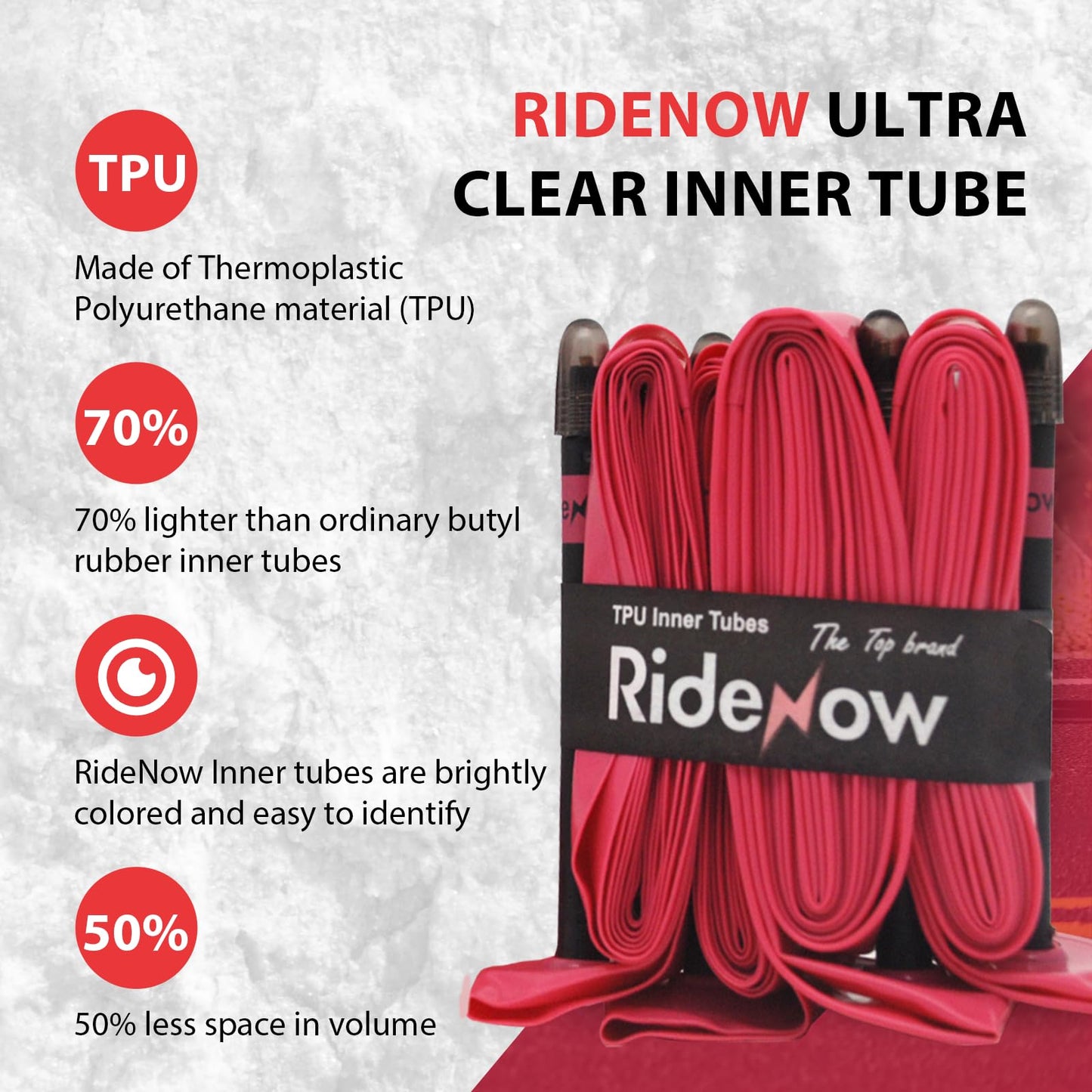 Ridenow TPU Inner Tube, 4-Pack 700×18c-28c Road Bike Inner Tube with 65mm Presta Valves, Super Light 24g & Puncture Resistant Bicycle Inner Tube(Include Bike Inner Tire Patch Repair Kits)