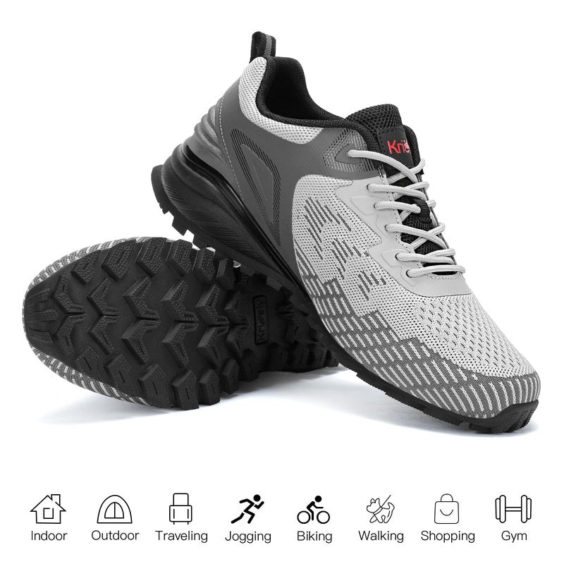 Kricely Men's Trail Running Shoes Non Slip Hiking Trekking Shoes Cross Training Tennis Shoes Breathable Fashion Sneakers Lightweight Workout Footwear Outdoor Gym Jogging Light Grey Size 13