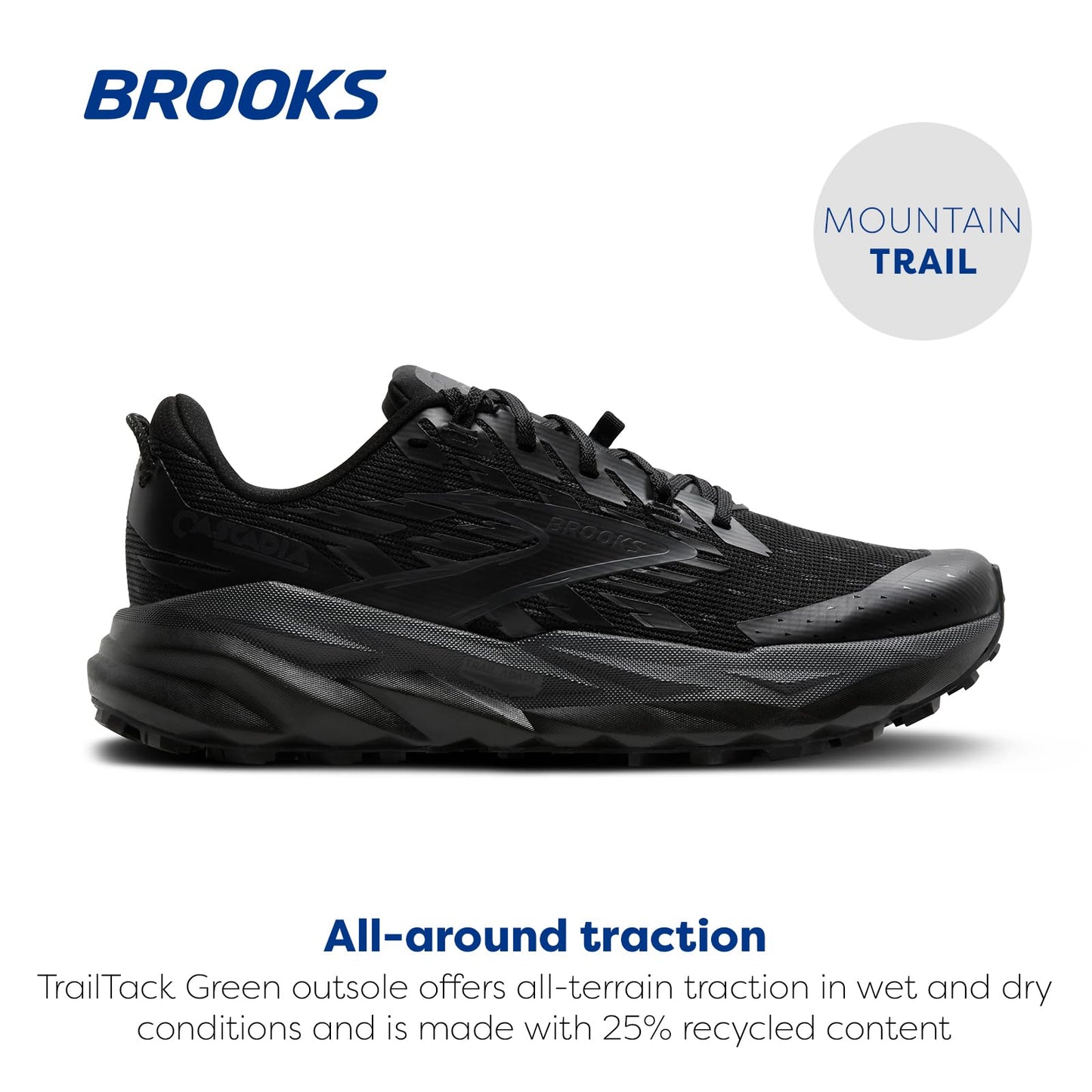 Brooks Women’s Cascadia 19 Mountain Trail Running Shoe - Black/Black/Ebony - 8 Medium