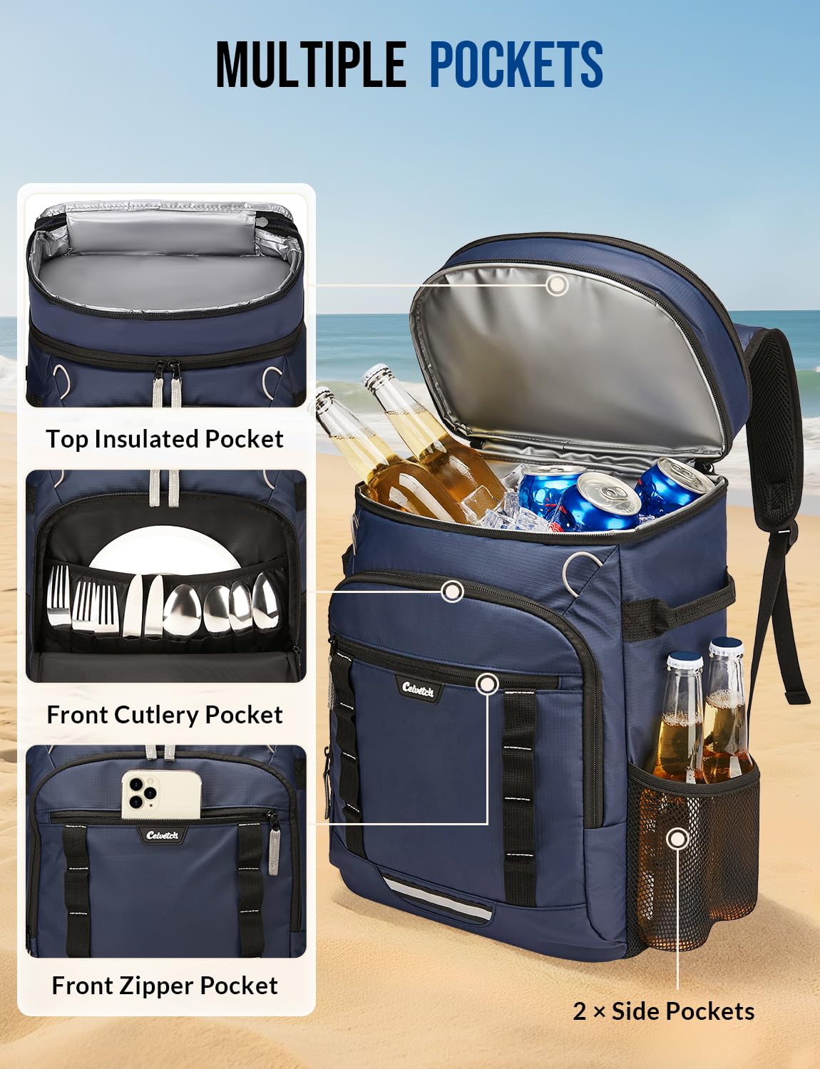 Celvetch Backpack Cooler Insulated Leak Proof 36/40 Cans Large Capacity Soft Insulated Cooler Bag Lightweight Lunch Backpack for Men Women Work Travel Beach Camping Picnic Hiking - Black