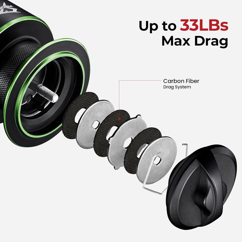 Piscifun Viper X Spinning Reel - Carbon Fiber, 33LB Max Drag | Saltwater & Freshwater Fishing, 10+1 BB, 5.2:1/6.2:1 Gear Ratio