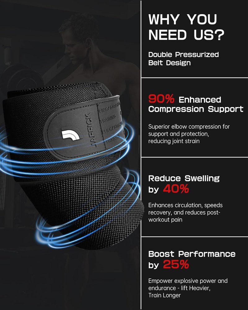 Elbow Wraps for Weightlifting | Double-Layer Reinforced 40'' Elastic Compression Strap & Joint Support Brace - Ideal for Bench Press & Powerlifting