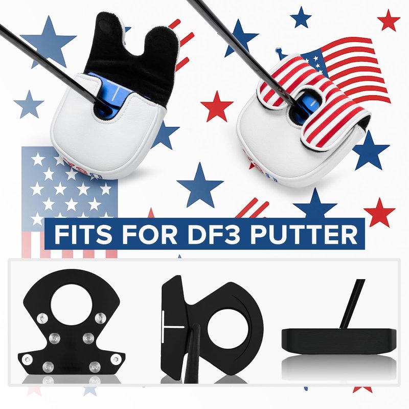 Golf Mallet Putter Cover Headcover, Magnetic Closure Premium Leather Birdie Golf Head Covers Fits Golf DF3 Putter - USA Mallet Putter Headcover (USA)