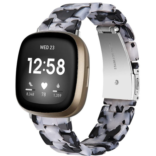 Miimall Compatible for Fitbit Versa Sense Strap, Versa 3 Resin Band Stylish with Stainless Steel Clasp Replacement Bands Straps for Fitbit Versa Sense Versa 3 Trackers(Black&White)