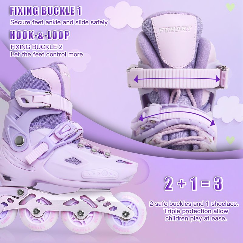 LIRENGUI Kids line Skates, Adjustable Inline Skates for Girls, Girls Inline Skates with All Lighting Wheels, Suit for Outdoor Sport, Macaroon Purple (Medium)