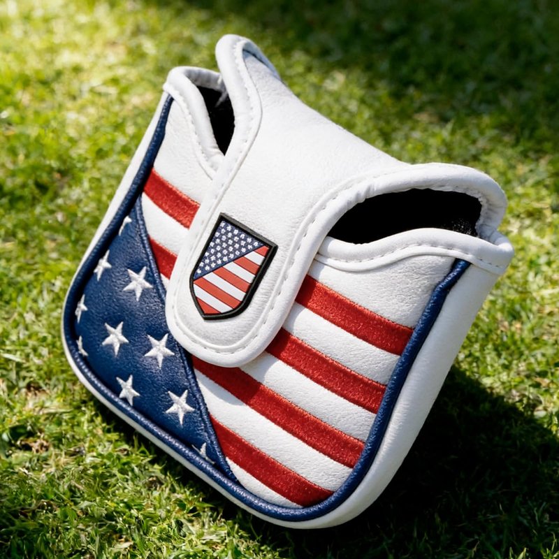 PLUSKER USA Square Heel Shaft Mallet Putter Cover, Magnetic Stars & Stripes Protector for Course
