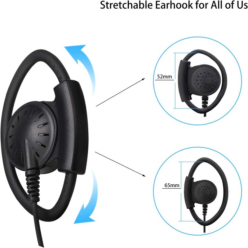 Adjustable Walkie Talkie Earpiece with Mic - D Shape Earhook for RT22, RT68, H-777 | 6 Pack