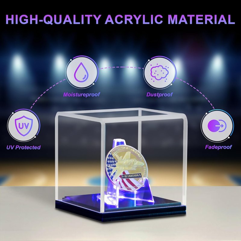 Championship Ring Display Case - LED Lighted, UV-Protected Holder | Premium Memorabilia Box for Baseball, Football, Super Bowl