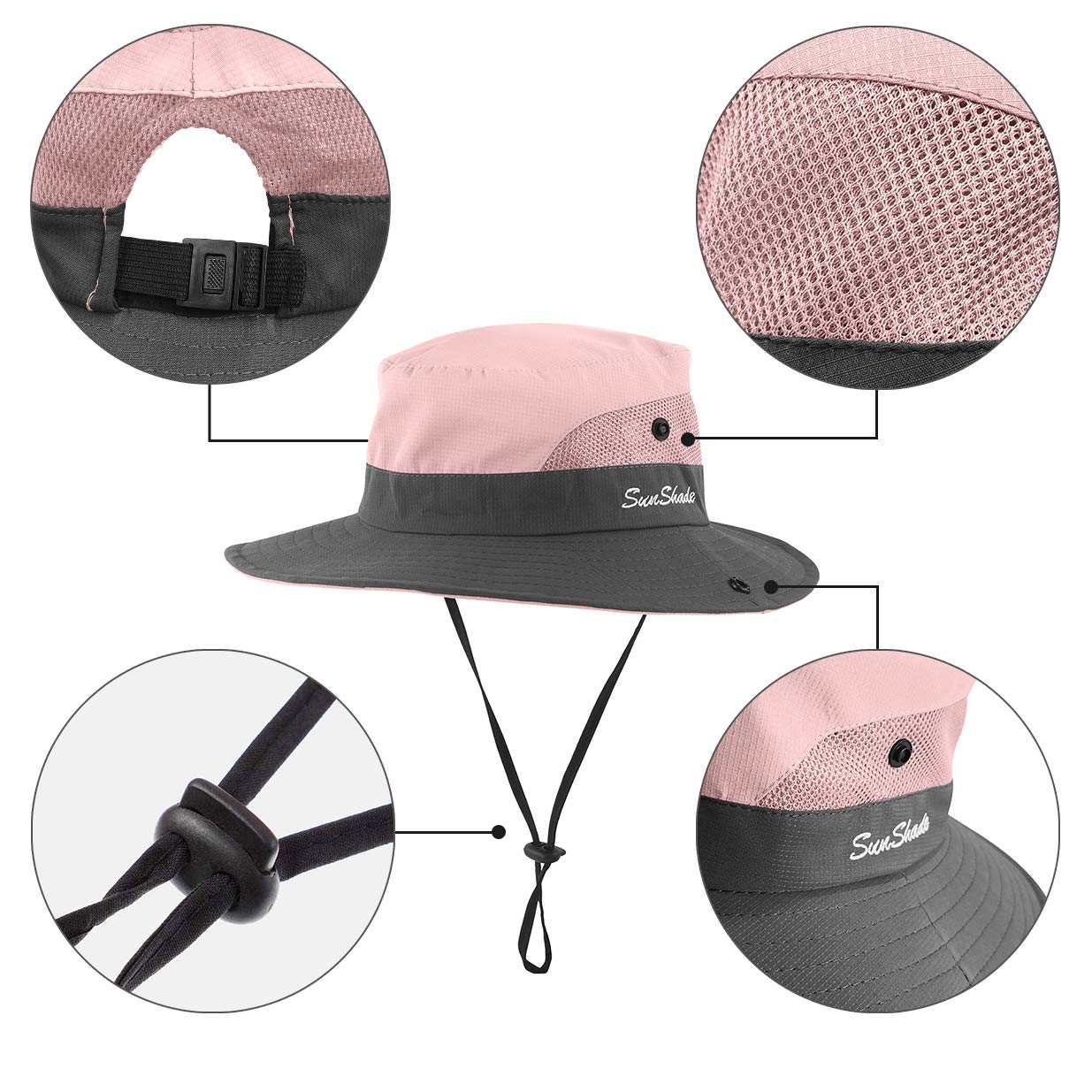 Kids UV Sun Hat with Ponytail Hole UPF 50 Bucket Cap for Girls Summer Beach ? Fishing (M:5-12T(Head circumferences 20.6''-21.8''), Light Pink) Medium
