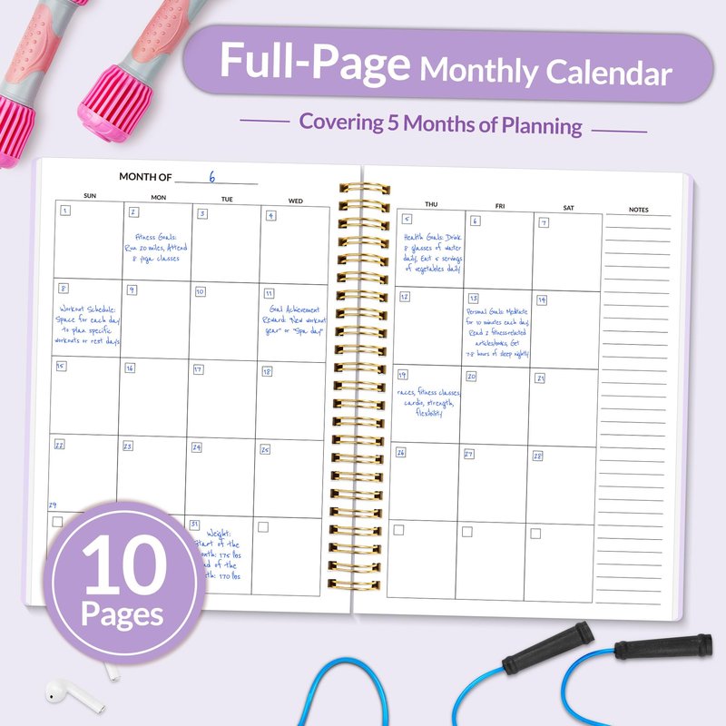 Fitness Journal Workout Planner for Women & Men, A5 (6.4" x 8.3") Workout Journal Log Book Planner Gift for Track Gym Essentials, Home Workouts, Track Progress, Achieve Wellness Goals, Purple