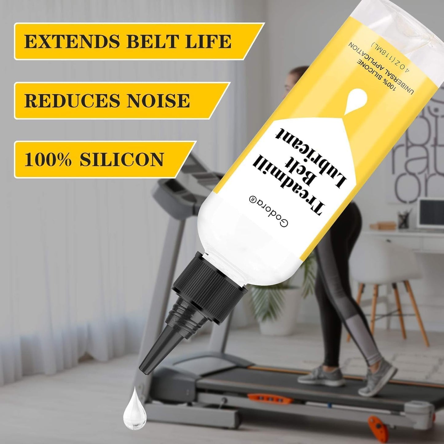 Silicone Treadmill Lubricant - 100% Premium 4 Ounce Oil for Easy Application | Compatible with All Treadmill Types