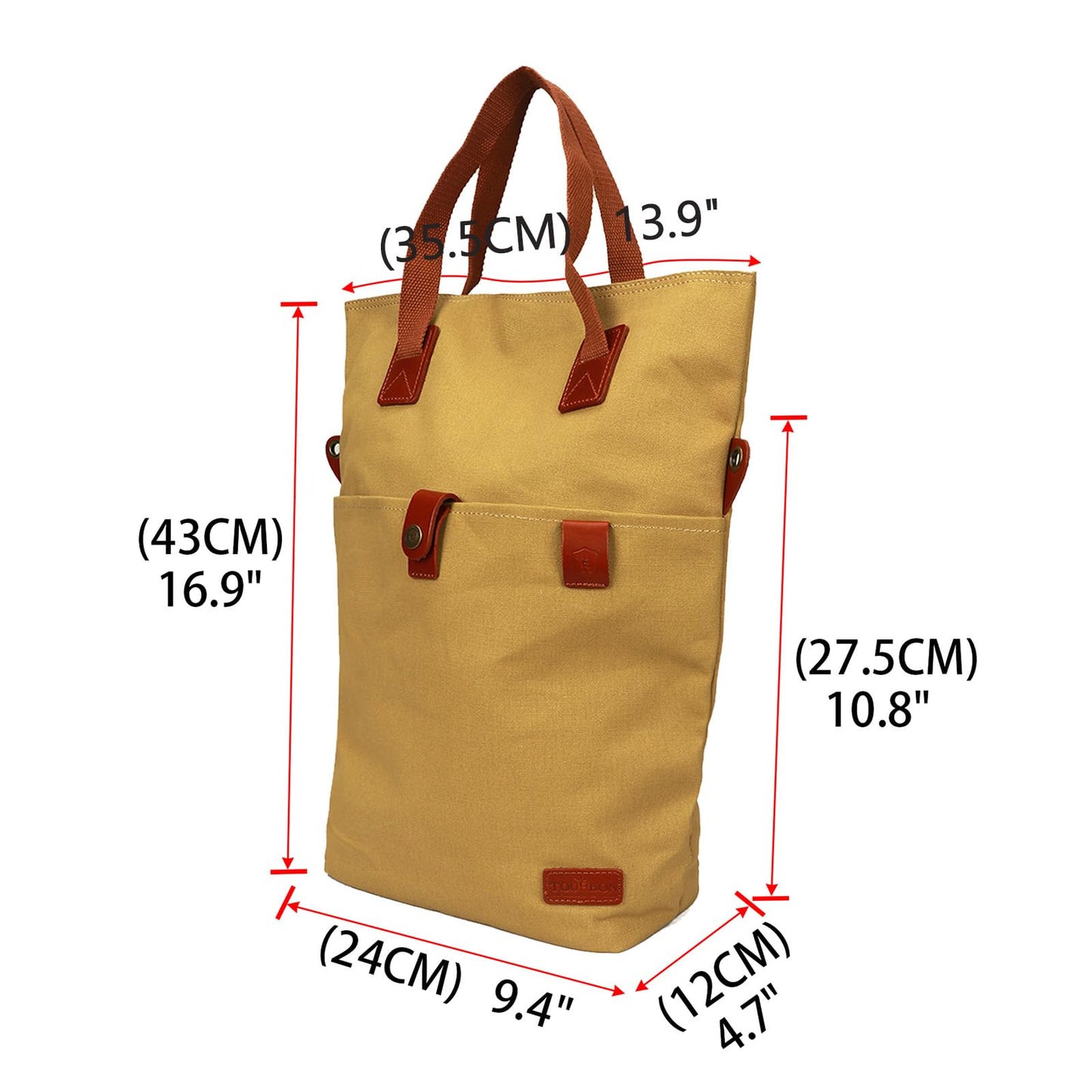 TOURBON Canvas Clip-On Quick-Release Bike Panniers Women's Shoulder Tote Bag - Khaki