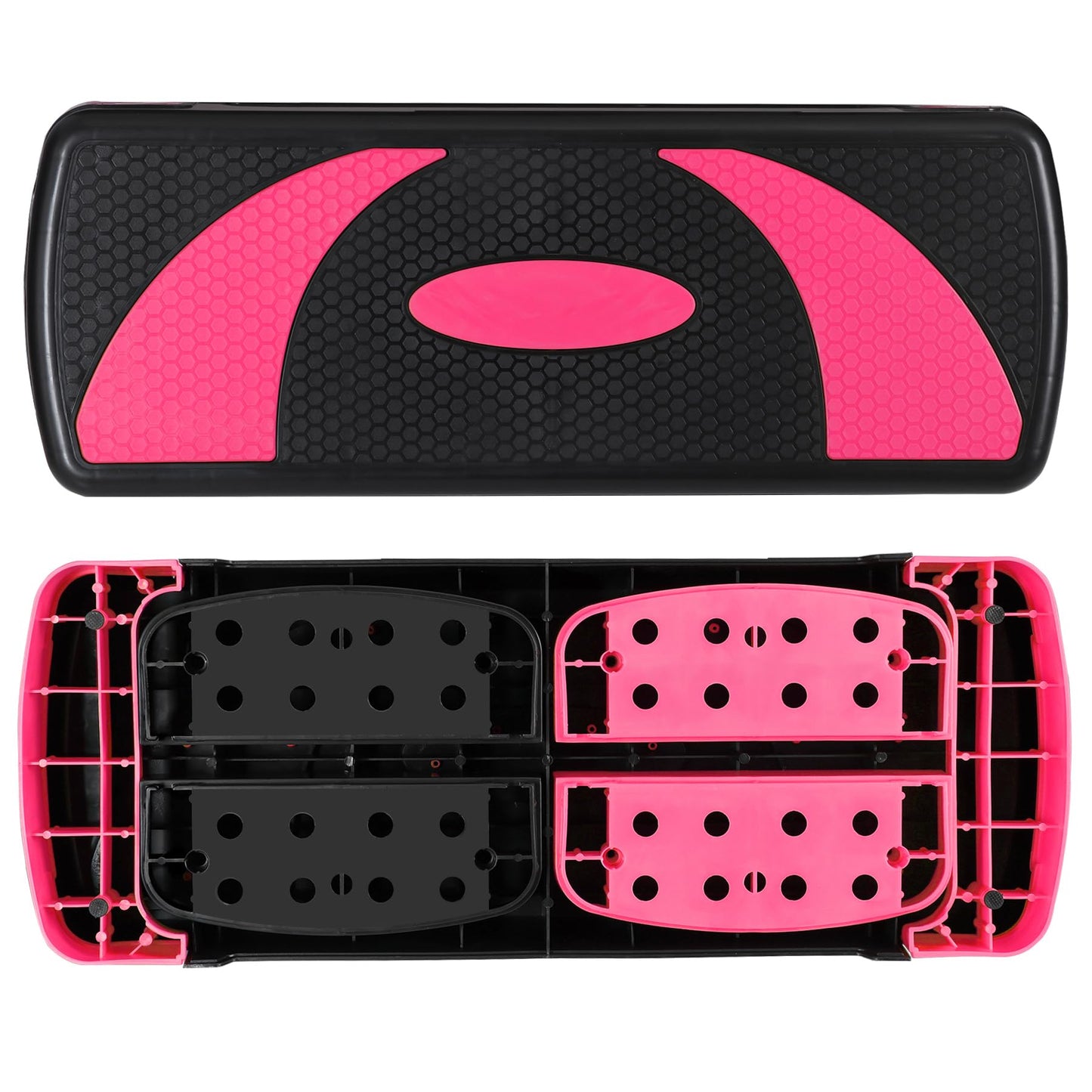 JungleA 31" Aerobic Step Platform, 3 Levels Height Adjustable Steppers For Exercise at Home Gym, Cardio Workout Step Platform Wide Bench, 4 Stackable Risers, Non Slip Fitness Stepper Up Box, Pink