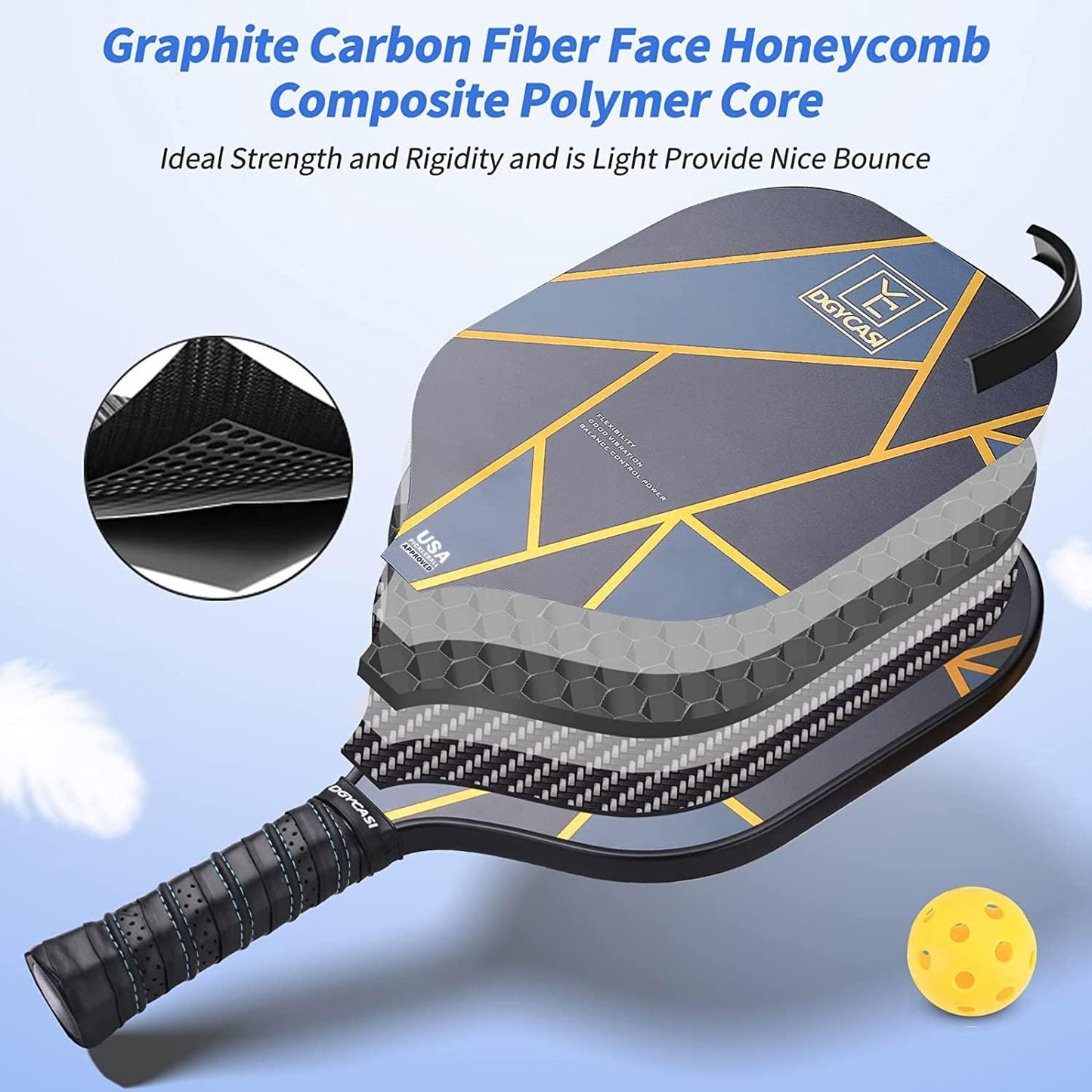 YC DGYCASI Pickleball Paddles Set of 2, USAPA Approved Carbon Fiber Surface Pickleball Set, Lightweight Pickle Ball Rackets 2 Pack, 2 Outdoor Pickleball, 2 Indoor Pickleball, 1 Pickleball Bag