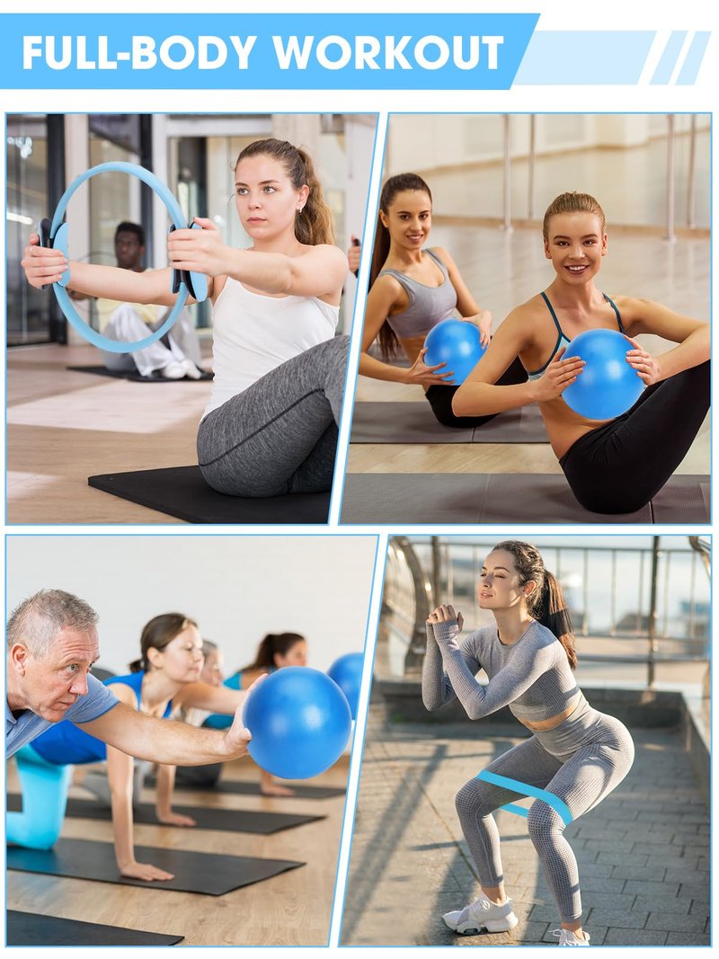 Neuonn Pilates Ring Set for Home Workout, Pilates Essentials Kit for Women, [12'' Fitness Circle, Pilates Balls, Resistance Bands] Starter Set for Yoga, Exercise, Toning and Flexibility