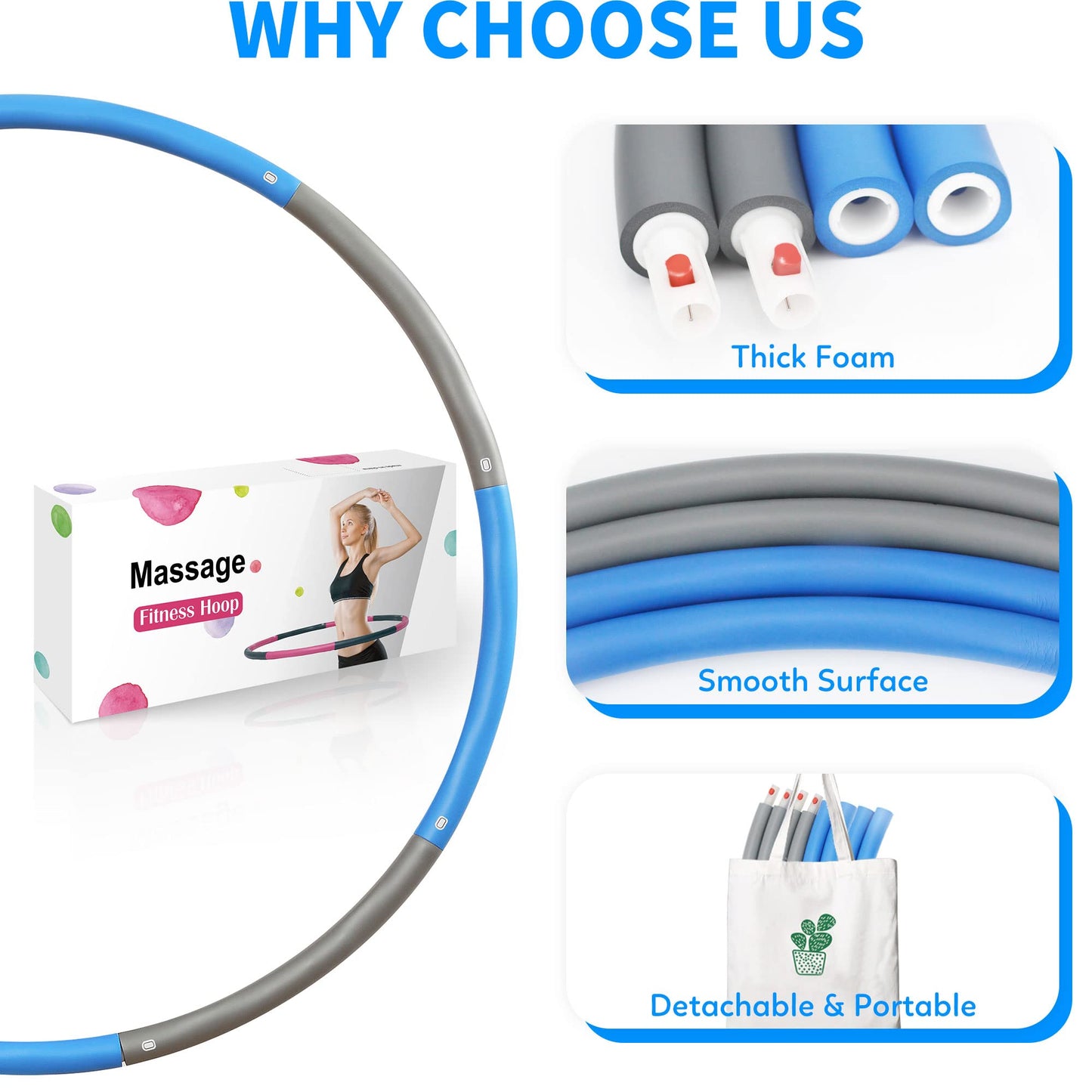 NEOWEEK 2lb Exercise Hoops for Adults, Adjustable Hoola Weighted Hoop, Detachable Section Soft Fitness Hoop for Weight Loss, Fat Burning, Home Gym Core Workout