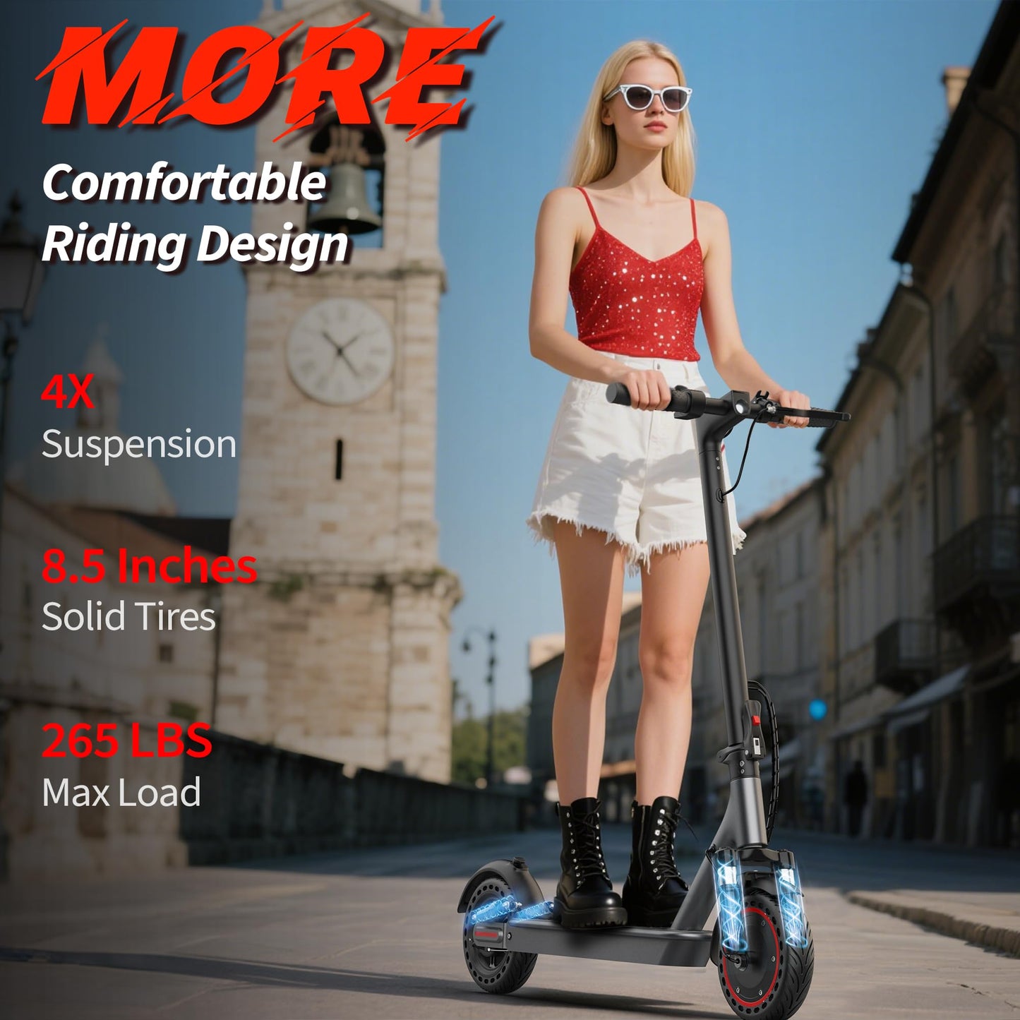 Electric Scooter, 350W Powerful Motor,8.5" Solid Tyre,19 Mph Top Speed,12 Miles Long Range, Lightweight Foldable E-Scooter with EABS & Drum Brake